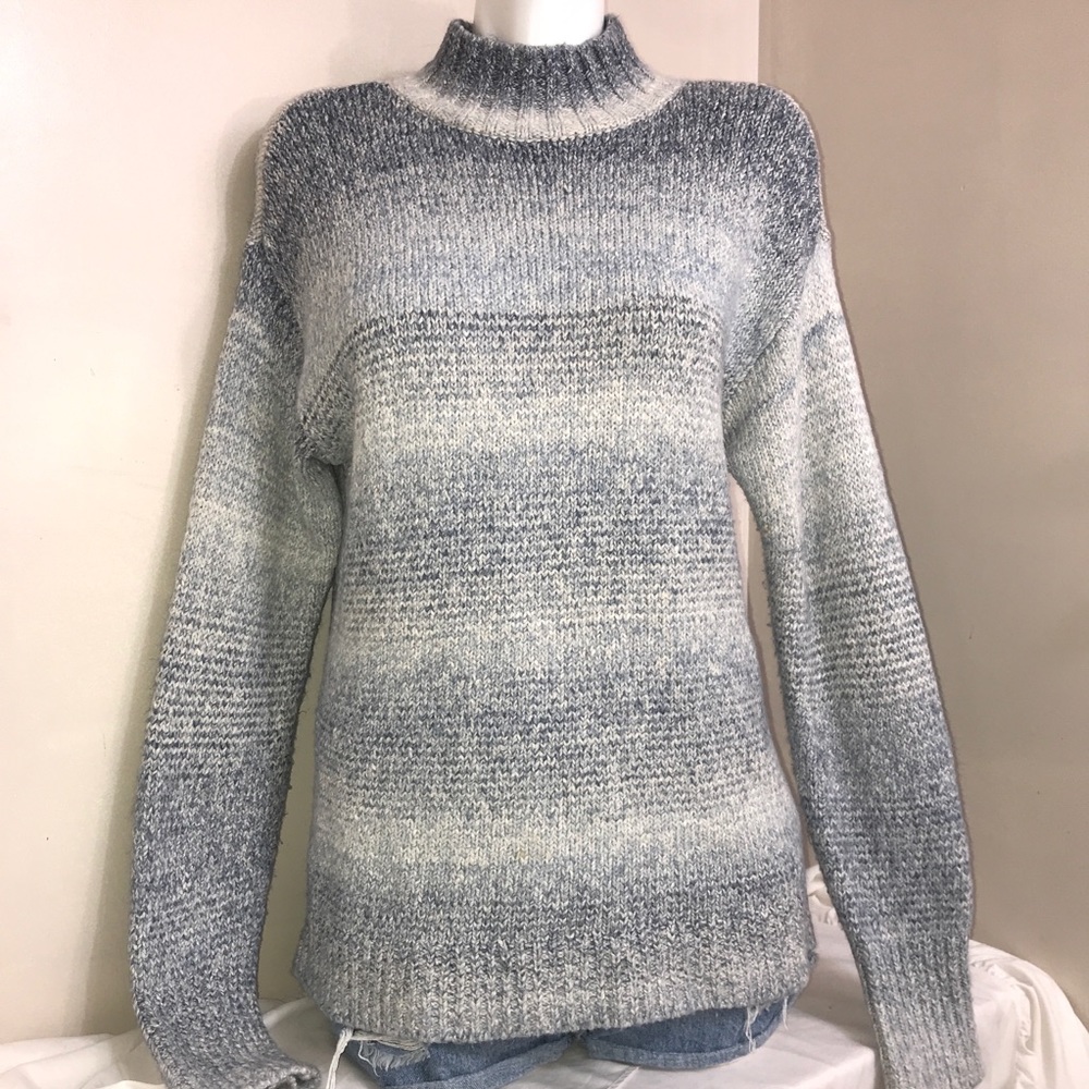 Chaps Baby Blue Striped Turtleneck Knit Sweater